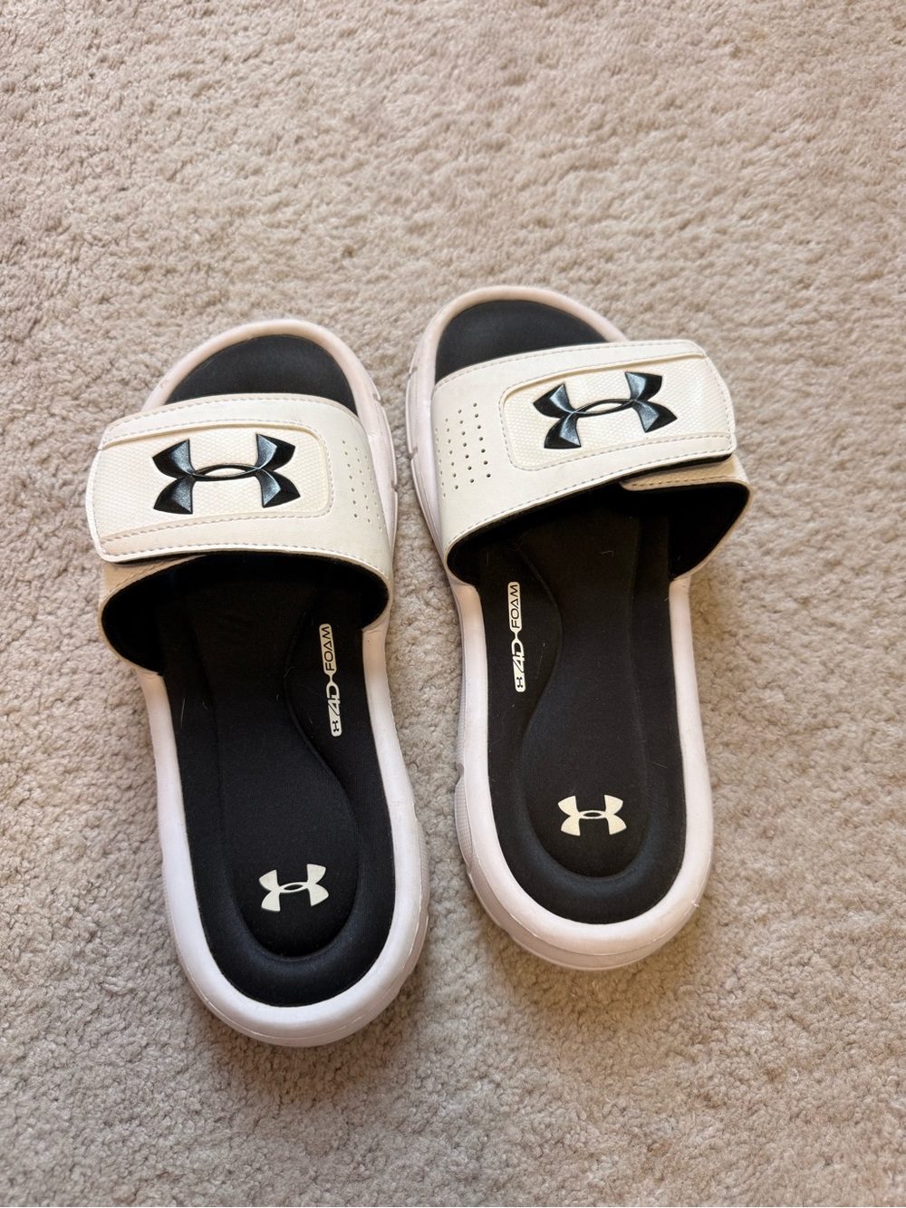 Under Armour White and Black Slide Sandals for Women